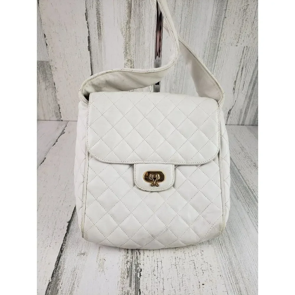 Jay Herbert NY White Faux Leather Quilted Shoulder Bag Women's Purse